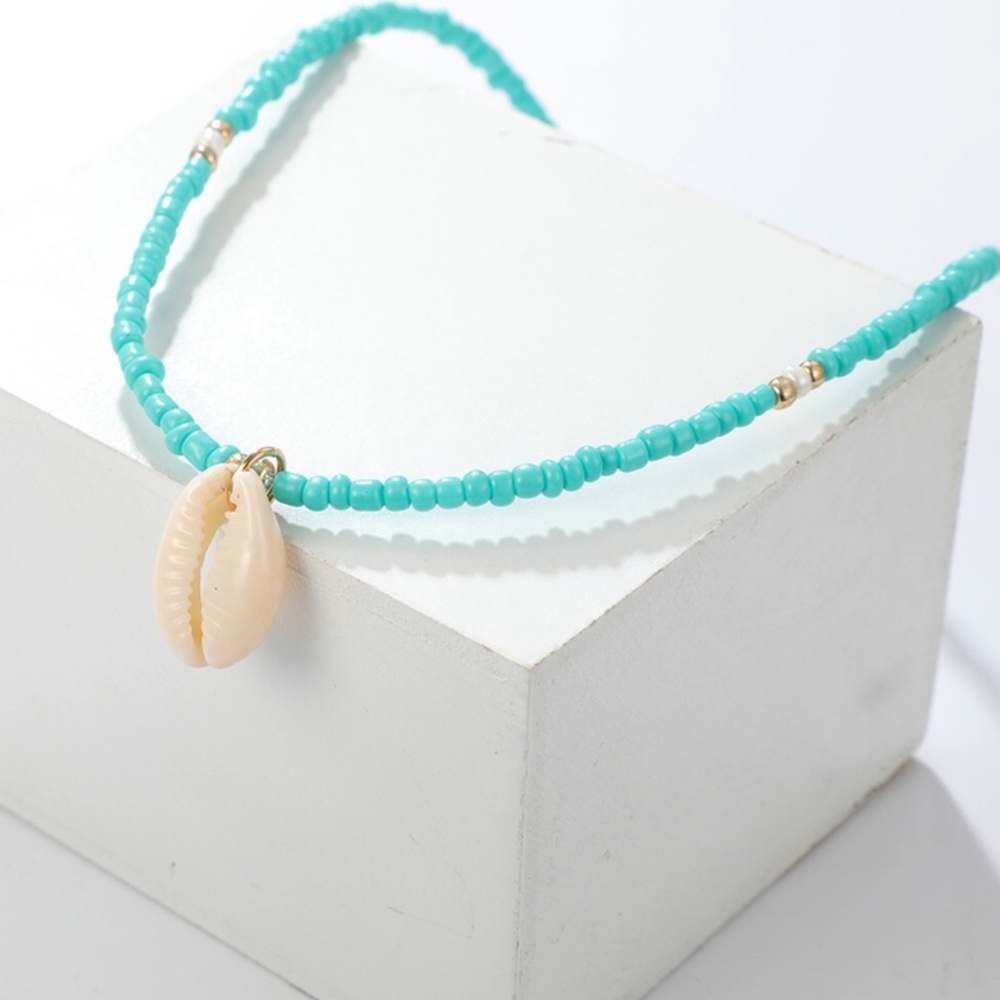 Natural Rice Turquoise Bead Shell Pendant Necklace - Picture 4 of 11